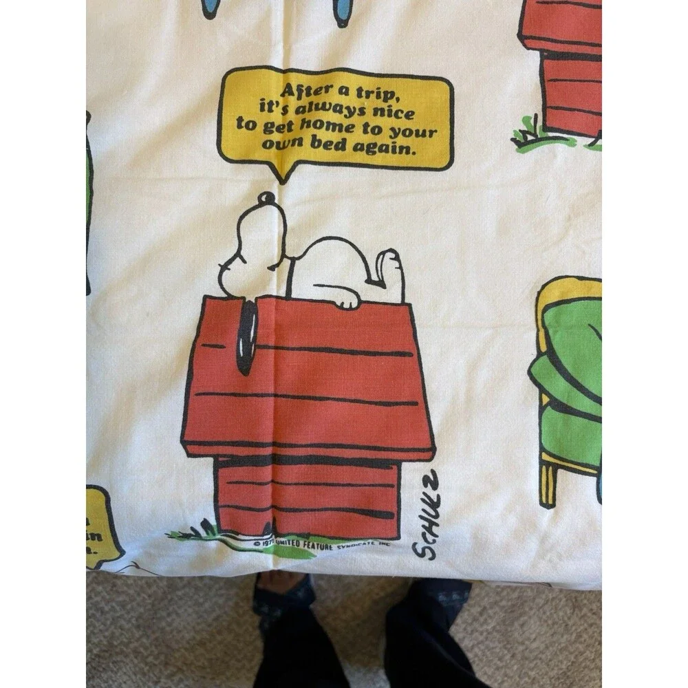 Vintage 1971 Peanuts Snoopy Charlie Brown Single Bed Flat Sheet JCPenney Muslin